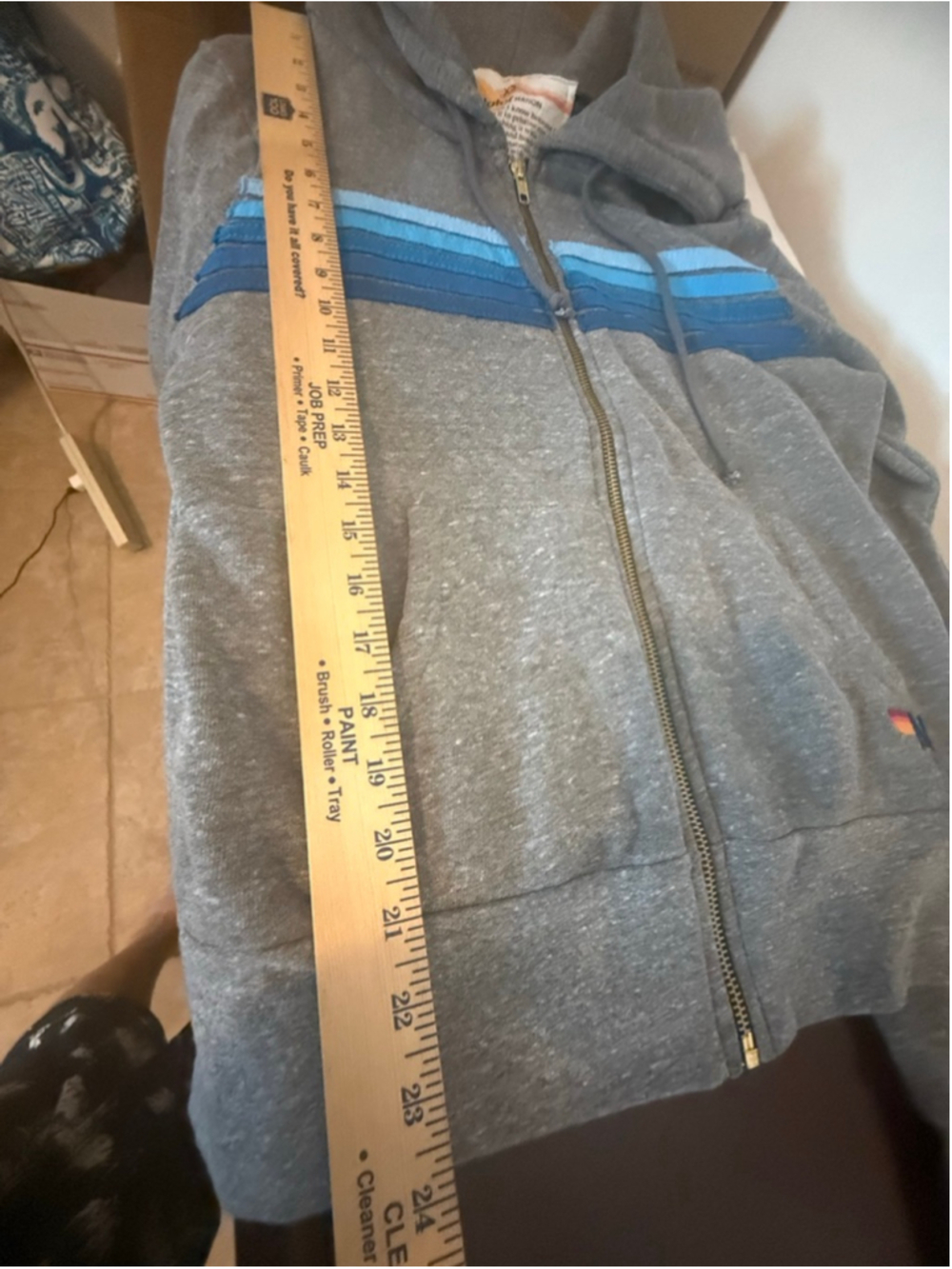 Aviator Nation Gray & Blue Striped Full-Zip Hoodie XS, soft, oversized, comfort - Picture 6 of 9